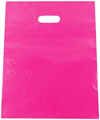 40 PCS Bolsas de mercadorias rosa duráveis ​​12x15 Die Cut Holding Glossy Finish-Anti-Strech- reciclável. Para loja de varejo, sacos de festas de aniversário favores, folhetos e muito mais pela melhor escolha