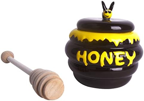 Jarra de mel de cerâmica de vencer com tampa e mel de madeira, mini mel de mel para cozinha em casa, vhp-001