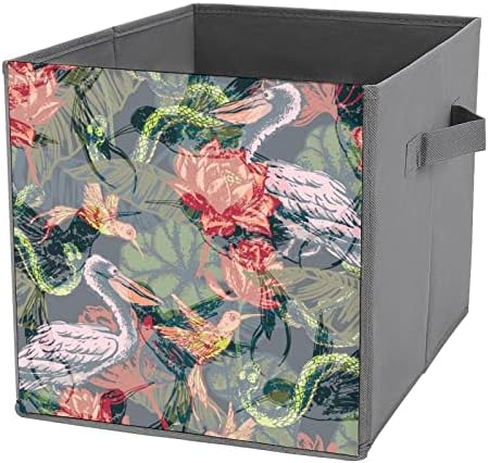 Cubos de caixa de armazenamento de padrões de fantasia tropical organizadores de tecido dobrável com alças de roupas de manobra BOTO