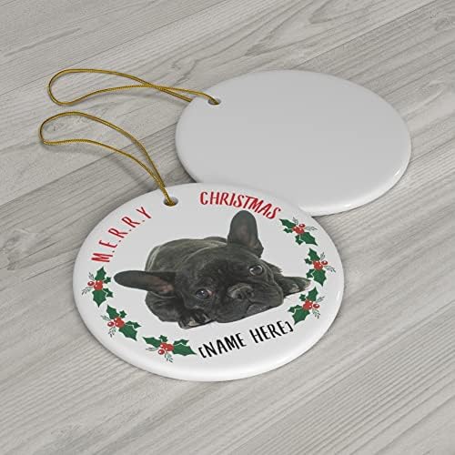 Lovesout Nome personalizado Bulldog French Brindle Black 2023 Arrenos de Natal Presentes de Ano Novo 2024 Círculo de Decorações