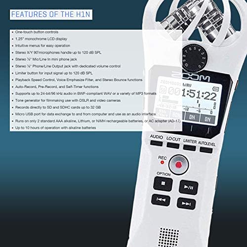 Zoom H1N 2-Input / 2-Fack Portable Bandy Handy Recorder com microfone X / Y integrado + 32 GB MicrosDHC UHS-I Card