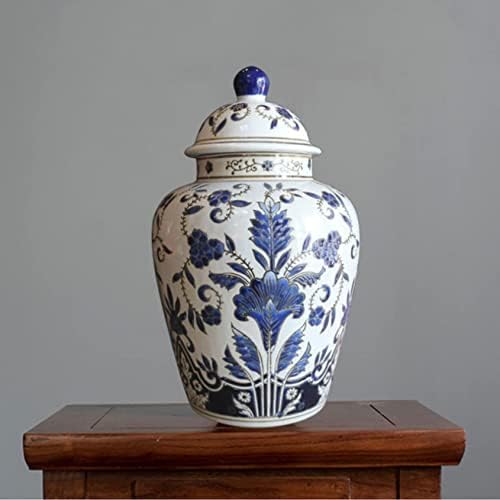 Jarra de gengibre com vasos de cerâmica de cnpraz com tampa azul e branca para decoração de casa, vaso de jarte de templo