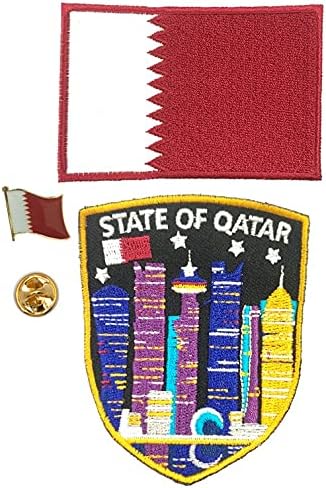 A-One 2 PCS pacote-Bordado de escudo noturno do Qatar+Pino de lapela da bandeira do Qatar, emblema da cidade, emblema decorativo