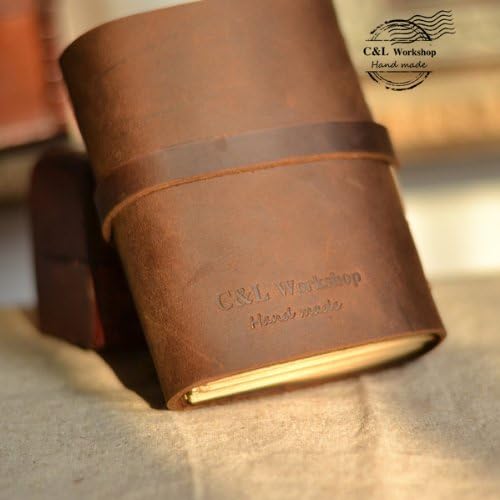 Jornal de couro de bolso de artesanato com chave artesanal de papel artesanal marrom 2,95x4.13 polegada com caixa de presente