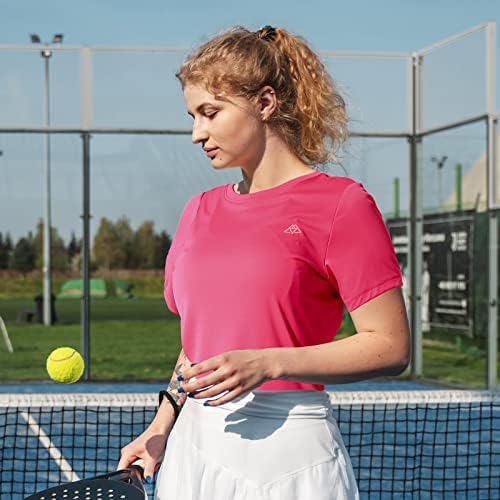 Haimont feminina atlética de manga curta camisetas, camisetas leves e secas de gola seca, camisetas de miramento