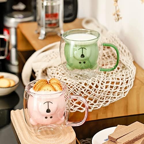 Dongshangift canecas de urso fofas de 2 copos de chá de urso fofos 8,5 oz de parede dupla caneca de café com leite