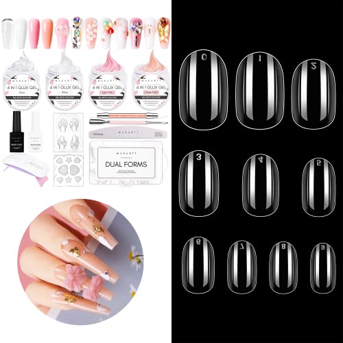 Kit de gel de unhas de construtor sólido Makartt para extensão de unhas, tudo em um pacote de gel duro com unhas oval curtas