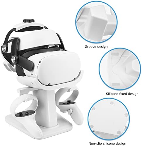 Stand VR, suporte para o fone de ouvido e estação de montagem do controlador para Meta/Oculus Quest 2/Quest/Rift S/Válvula Índice/HP Reverb G2 Acessórios controladores de toque, branco