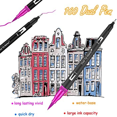 CCFoud Dual Brush Marcadores canetas, 160 cores Marcadores de arte de ponta dupla, marcadores de canetas de escova para colorir à base