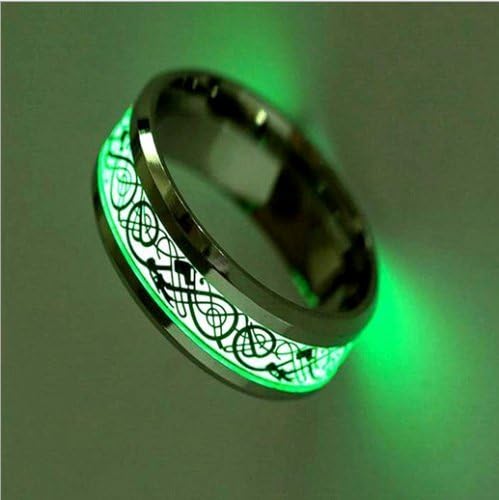 Nongkhai Shop New Celtic Dragon Glow in the Dark Rings Titanium Steel Rings Tamanho 6-12