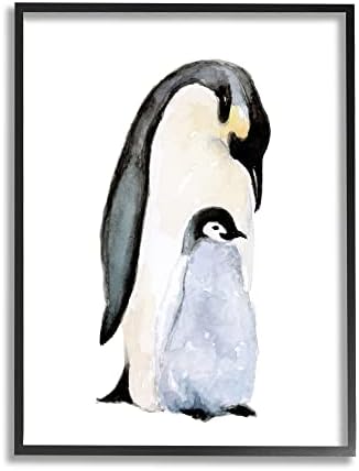 Stuell Industries Penguin e pintinho pintando aquarela pintando artes de berçário infantil Arctic Black emoldurado arte de parede,