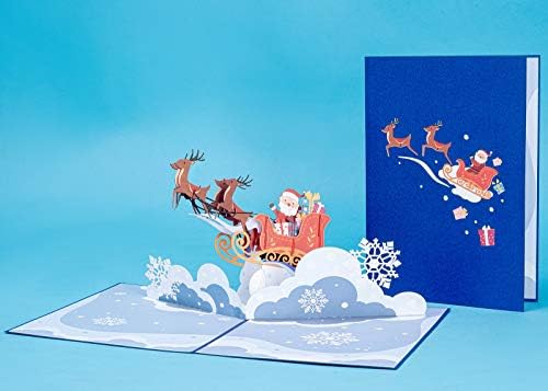 Paper Love Papai Noel Sleigh Pop Up Christmas Card, cartões de felicitações pop -up 3D feitos à mão para ele, ela, adultos,