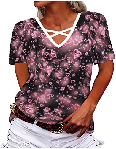Camisetas gráficas de verão feminino Criss V pescoço de manga curta tampa de amarração de tinta impressão camisetas casuais camisas