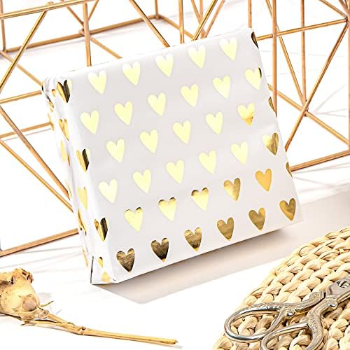Papel de embrulho de ouro Lezakaa com arco de presente de 8 polegadas - padrões geométricos/papel de design de design floral/coração