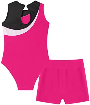 Linjinx Kids Girls Rhinestone Floral Gymnastics Dance 2 peças Roupas de mangas sem mangas com shorts atléticos Sets