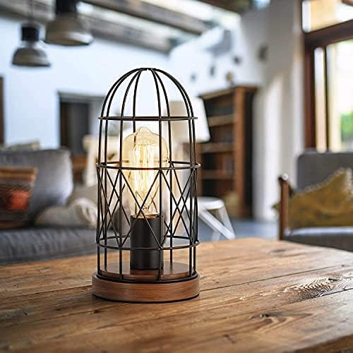 Lâmpada de mesa industrial haitral, lâmpada de mesa vintage de Edison com gaiola de metal, lâmpada de mesa de cabeceira para quarto