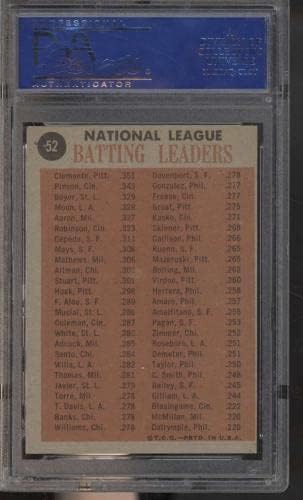 52 Clemente/Pinson/Boyer/Moon NL Líderes de rebatidas - 1962 Topps Baseball Cards classificados PSA 8 OC - Cartões