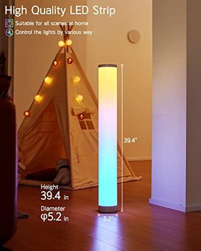 Lâmpada de piso Maksone, lâmpada de canto que troca de cor RGBWIC, luz inteligente LED com aplicativo Wi-Fi e controle remoto,