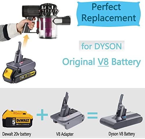 Para o adaptador de bateria Dyson V8, compatível com a bateria de lítio de 18-20V de Dewalt, substituição da série Dyson V8 Motorhead Series