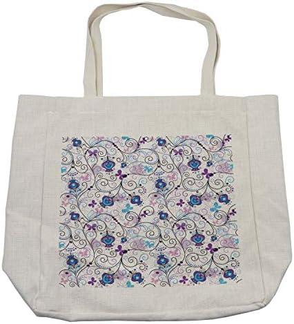 Bolsa de compras florais de Ambesonne, ilustração abstrata sonhadora de flores e borboletas galhos de design em turbilhão, bolsa
