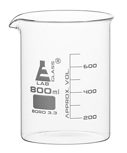 Beaker, 800ml - Formulário baixo com bico - White, 100ml Graduação - Borossilicate 3.3 Glass - Eisco Labs