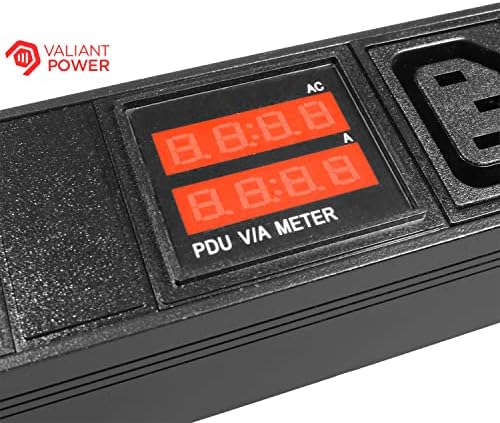 Valiant Power Rack Mount Power Strip - 240V 30A PDU monofásico com protetor de surto embutido, medidor Volt e amp para data center