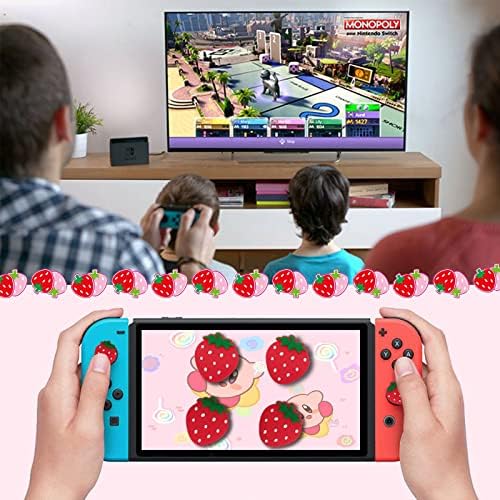 Capas de polegar fofos para Nintendo Switch/OLED/Switch Lite, Strawberry Kawaii Silicone Switch Cap capa de joystick Acessórios compatíveis
