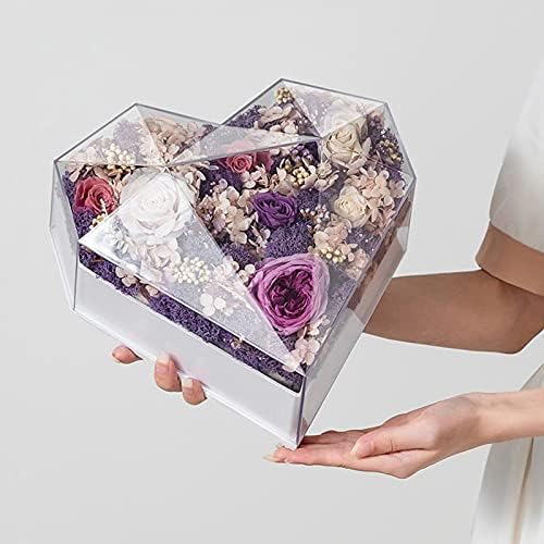 Yesbay Flower Box Red Eternal Rose Heart Box de acrílico em forma de coração significativo vermelho brilhante
