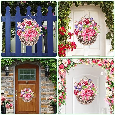Sicohome Hello Spring Door Sign 11.5 Sinal de boas -vindas florais para a porta da frente Spring Decorações de primavera de flor