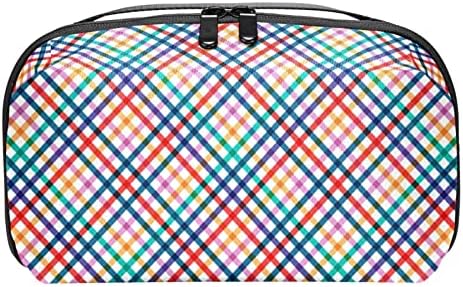 Bolsa de maquiagem de padrão de grade colorida para bolsa de organizador de viagens portátil para bolsa para saco de beleza de