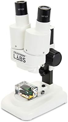 Celestron - Celestron Labs - microscópio estéreo binocular - ampliação de 20x - iluminação superior do LED - inclui 2