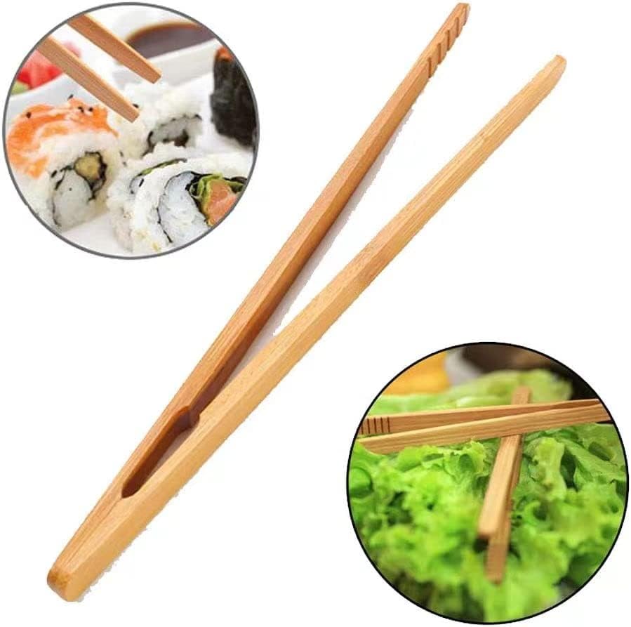 ArmRouns reutilizável Torrada de bambu Tongs 8 PCs, pinças de torradeira de madeira de 7 polegadas para cozinhar e segurar,