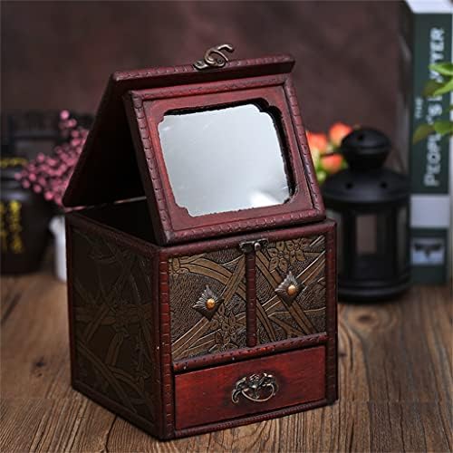 Trexd Wooden Makeup Jewelry Storage Box Compact gaveta gravada portátil