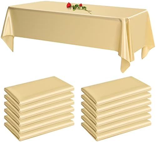 Toca de mesa de retângulo de champanhe de 12 pacote YMHPRIDE, toalhas de mesa de cetim, toalhas de mesa de seda brilhante de 57x108 polegadas, decorações de mesa de tecido lisas, para decoração de mesa de casamento