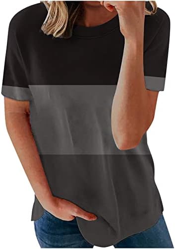Camisetas de picada de tripulação de coloridas femininas Tops casuais de manga curta camisetas