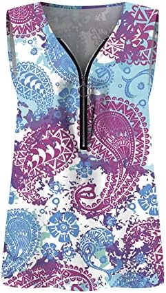 Zíper feminino v tanque de pescoço top vintage colorido colorido floral impresso por tee tee blusa verão tops de túnica