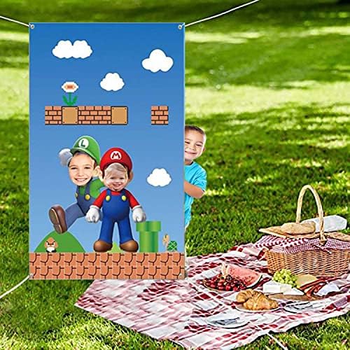 Banner de porta de foto Super Bros, desenho animado de tecido grande crianças enfrenta decoração de fotografia de meninos de festas