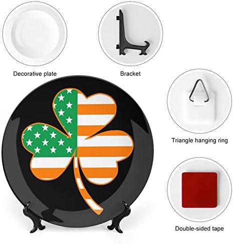 Placa decorativa de cerâmica com bandeira de trevo irlandesa -americana com exibição Gretos de casamento personalizados para casal