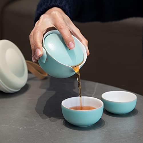 Heer Chinese Gaiwan Tea Set para chá de folhas soltas, bule de kungfu de viagem portátil de cerâmica com 2 xícaras de chá para adultos, acessórios de chá em estilo japonês para amantes de chá.