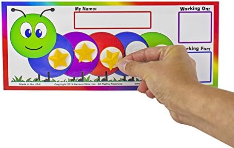 Kenson Kids Eu posso fazer isso! Caterpillar Token Board Erase Star Incentivo-Perfeito para idades de 3 a 10 gráfico de recompensa magnética colorida com estrelas de reforço positivo e caixa de gols personalizáveis.