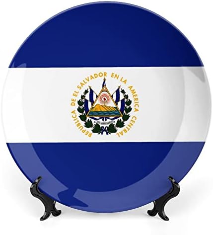 Placa de decoração da bandeira de design vintage de Bandagem El Salvador com Stand Plate Decorativo Round Plate Home Wobble-Plate