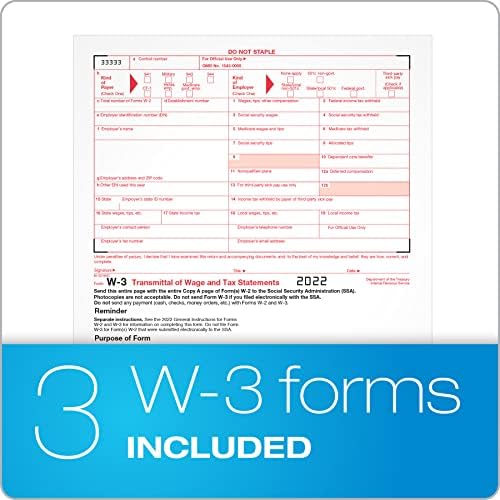 Adams W2 Forms 2022, Kit de formulários fiscais para 26 funcionários, 6 Parte W2 Formulário de impostos conjuntos com envelopes de self SEAL W2, inclui 3 formulários W3