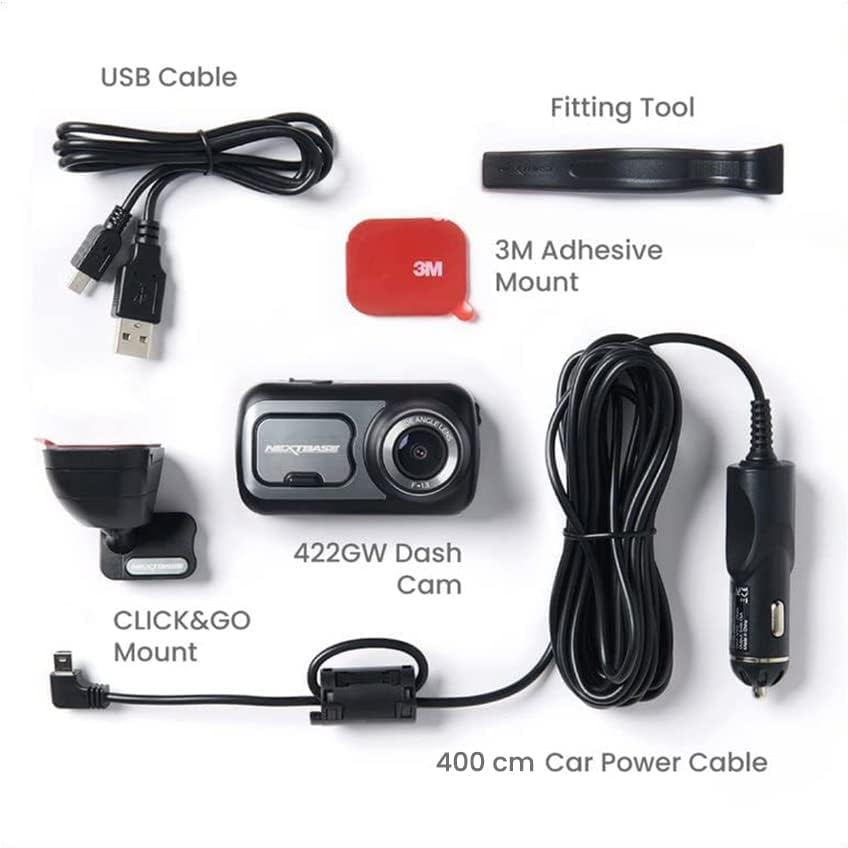 NextBase 422GW Dash Cam - gravação HD 1440p na câmera do carro - Wi -Fi GPS Bluetooth Alexa Ativado - Modo de estacionamento - Visão noturna - Gravação de loop - Detecção automática de energia e colisão