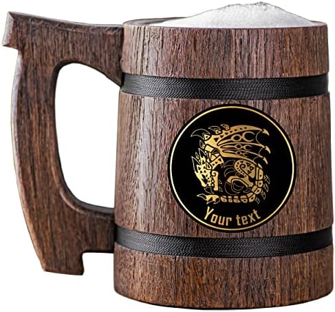 MHW Rathalos Wooden Beer Caneca. Caneca de cerveja MHW personalizada. Gamer caneca tanque. Presente para ele. Presente de jogador