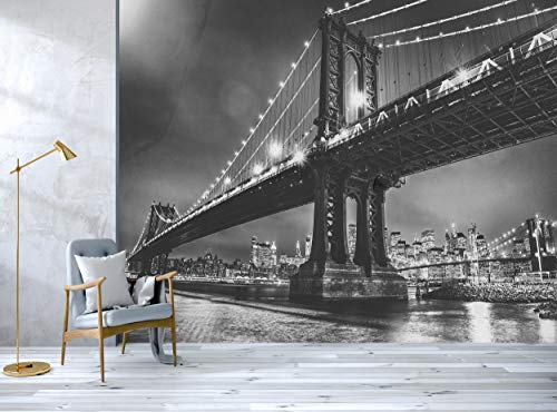 Foto Wallpaper - Brooklyn Bridge à noite - Decoração de imagens murais de parede Manhattan New York City Imagem Decoração de parede Poster de tamanho grande para quarto