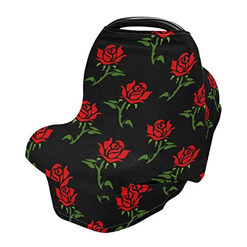 Yyzzh Rose Pattern Padrão vermelho Flor vermelha Cover de assento do carro de bebê, cobertura de enfermagem infantil,
