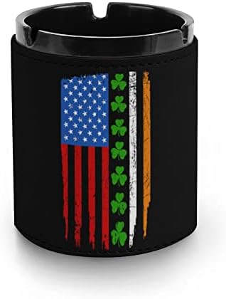 Irlanda American Flag Leather Ashtray redonda de cigarros de bandeja de cinzas portátil para decoração de escritório em casa