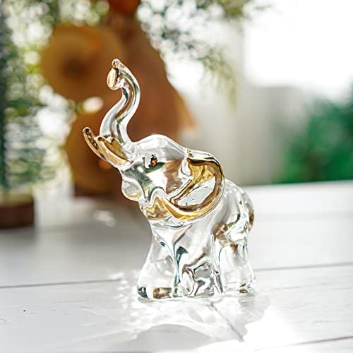 Estatueta de elefante de cristal de krisinina e defina 2 tartarugas marinhas de vidro sopradas para figuras estatuetas