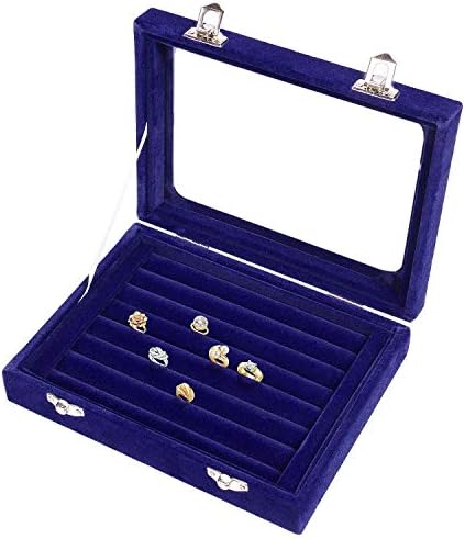 Velvet Jewellery Box Jewellery Organizer Brincos de exibição Organizador de exibição com tampa de vidro 2 jóias de jóias Case de