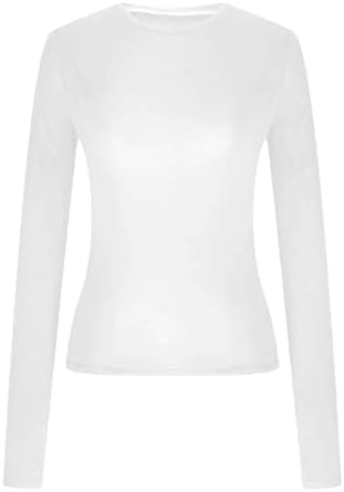Nebzciv Slim Fit Solid Color Tops de manga longa para mulheres Camisa de pescoço da tripula